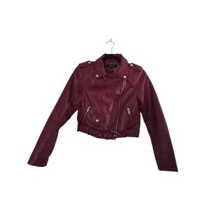 Forever 21 Flex Leather Jacket Maroon Size XS Women's Red Colored Crop